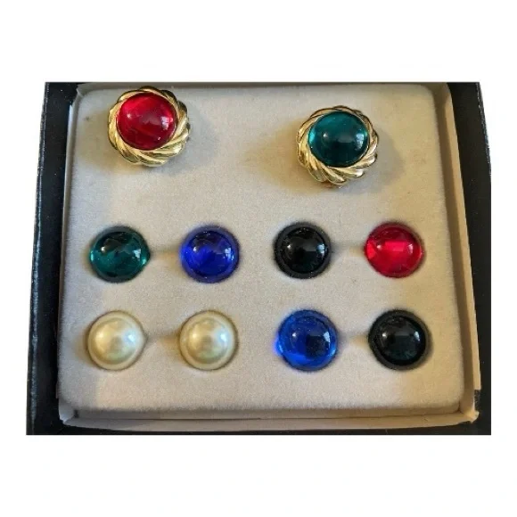 Kenneth Jay Lane Vintage Interchangeable Earring, Clip-On, Multicolors, 5 Pair. - Picture 2 of 5